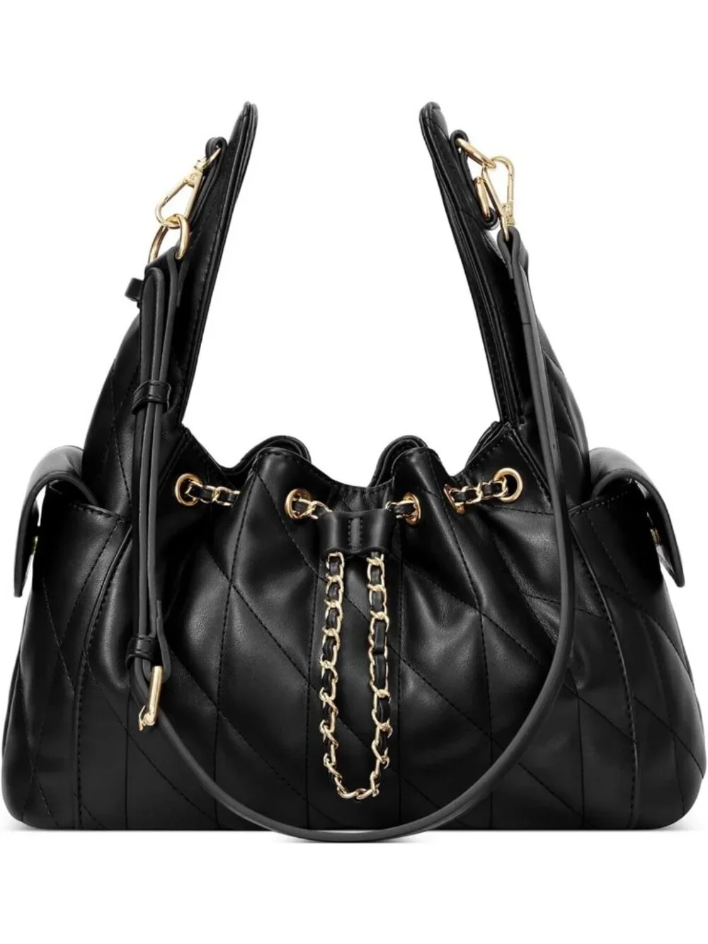 Quilted Leather Tote Bag for Women, Adjustable Strap Slouchy Hobo Purse